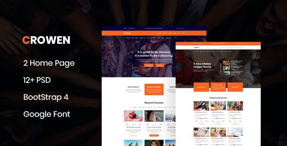Crowen - Charity Crowdfunding & Fundraising PSD Template