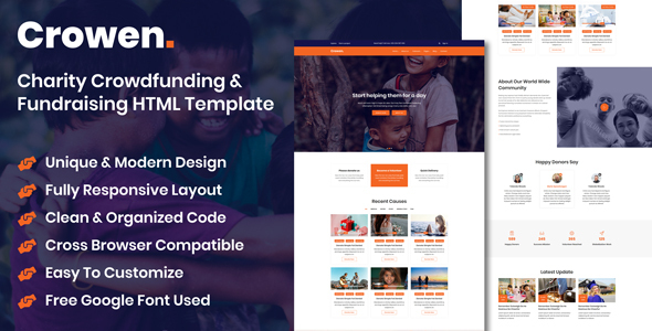 Crowen - Charity Crowdfunding & Fundraising HTML Template
